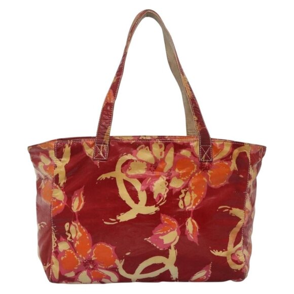 CHANEL High Summer Tote Bag Vinyl Red Silver CC Auth - Picture 3 of 16